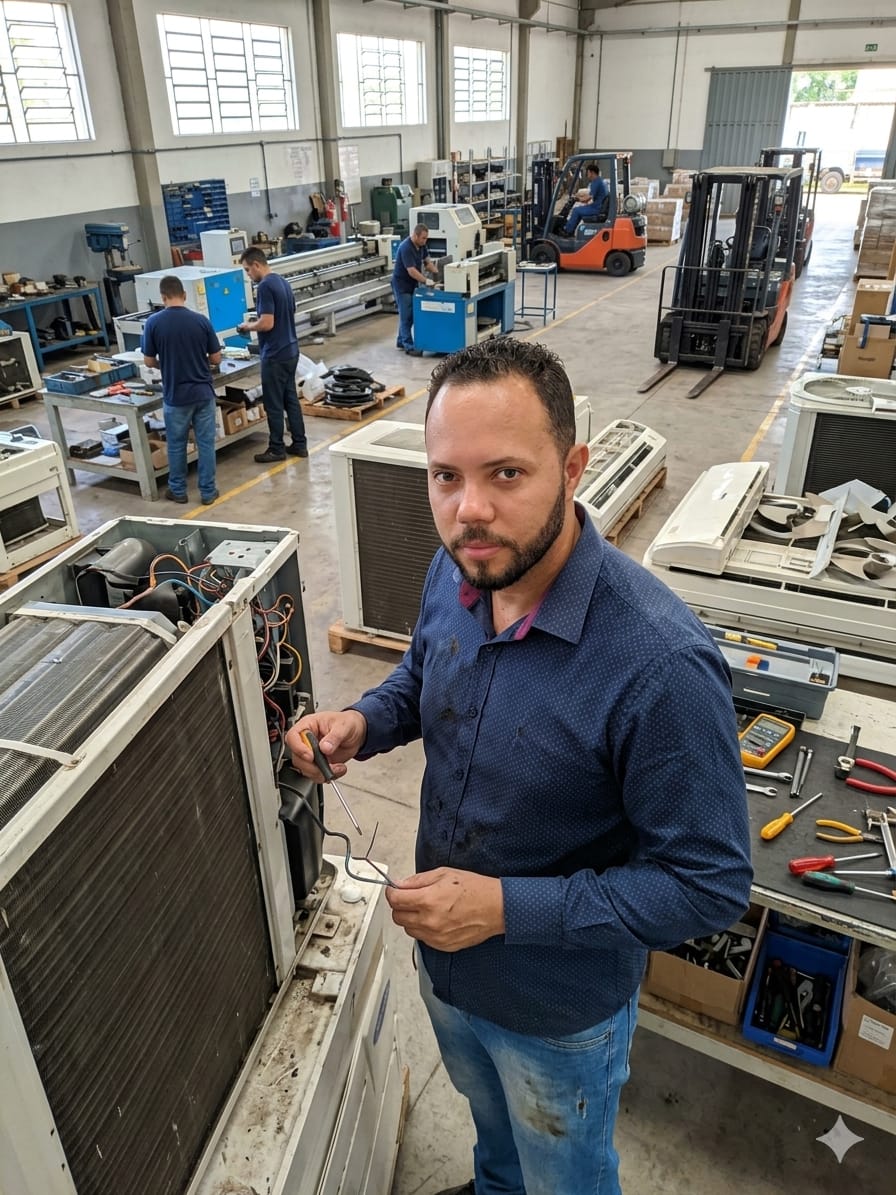 Técnico da DVS Refrigeração fazendo manutenção em equipamento de refrigeração